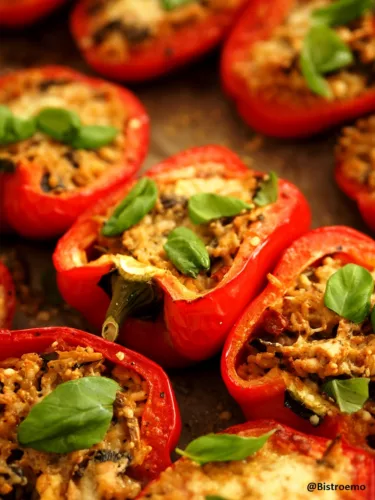 Suppilovahveroilla ja fetalla täytetyt paprikat